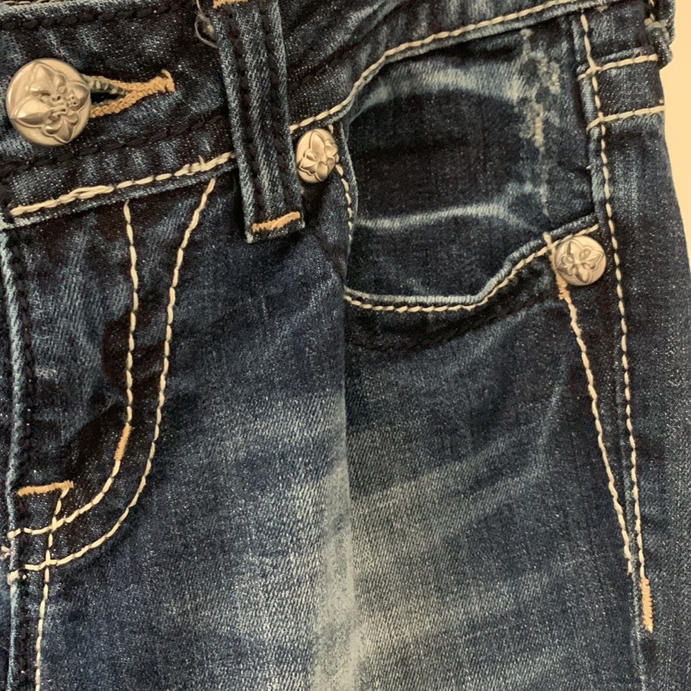 Miss Me Embroidered & Embellished Rhinestones Pockets Blue Denim Skinny-26 - Picture 9 of 14
